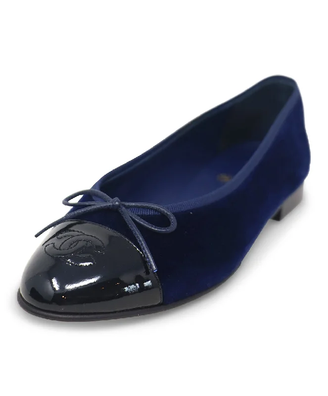 CHANEL luxury sneakers for women -Chanel Navy Velvet Ballerina Flats sz 7