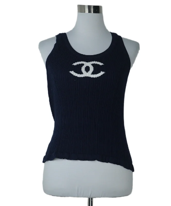 CHANEL skirts and trousers -Chanel Navy & White Logo Tank Top sz 8