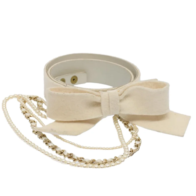 CHANEL Pearl Belt Wool 80/32 37.4"" White CC  bs9177