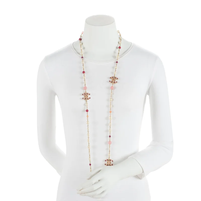 Buy CHANEL bracelets with colorful gems -Chanel Pearl Crystal CC Long Necklace (9NkyQe)