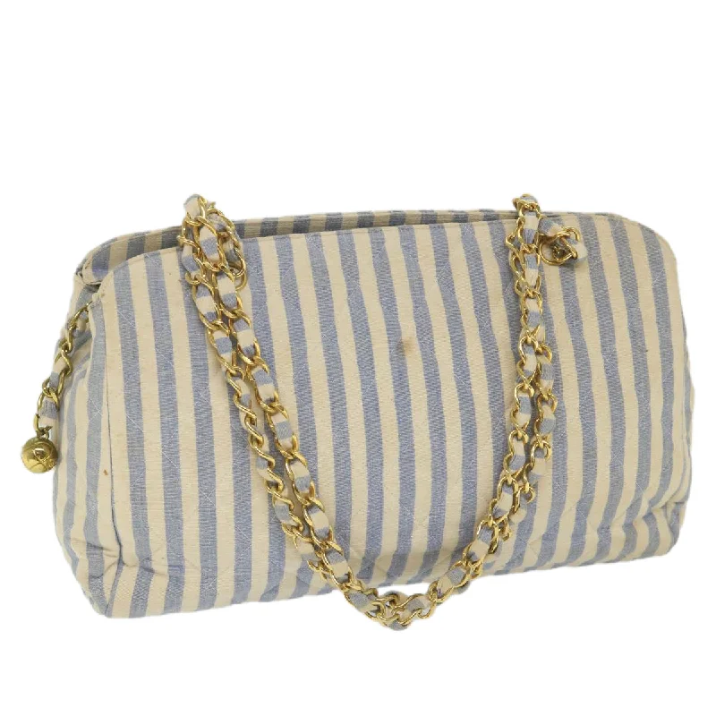 CHANEL bags with unique textures -CHANEL Quilted Chain Big Matelasse Shoulder Bag Canvas Light Blue CC  58349A