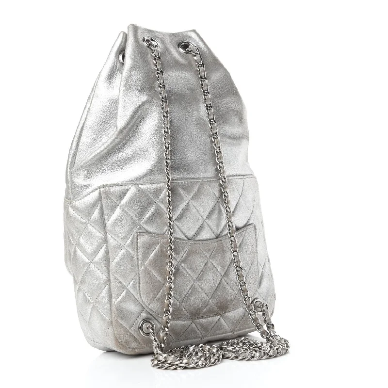 CHANEL bags with iconic design -Chanel Quilted Metallic Silver Seoul Backpack