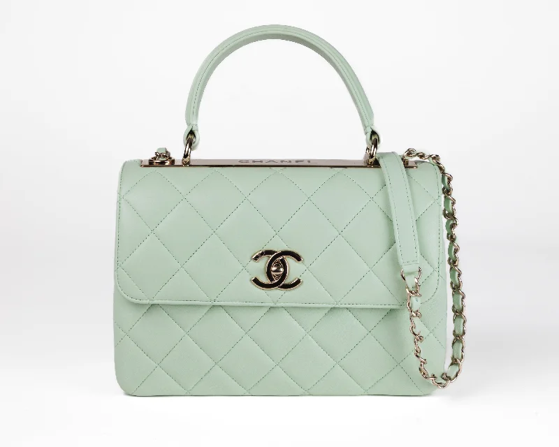 Vintage CHANEL bags for sale -Chanel Seafoam Green Lambskin Coco Top Handle Bag with Gold Hardware