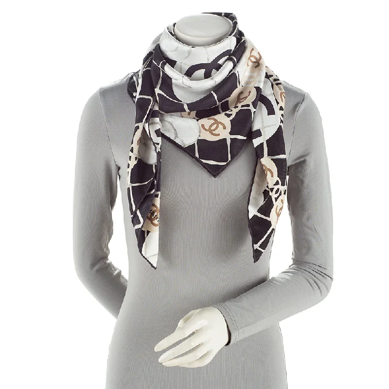 Chanel Silk Camellia CC Square Scarf (20679)