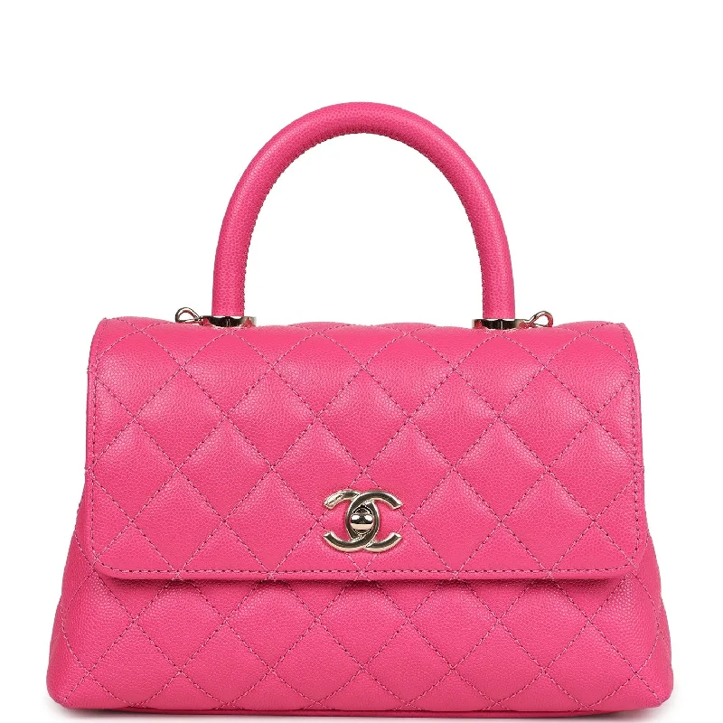 CHANEL bags with classic design -Chanel Small Coco Handle Dark Pink Caviar Light Gold Hardware