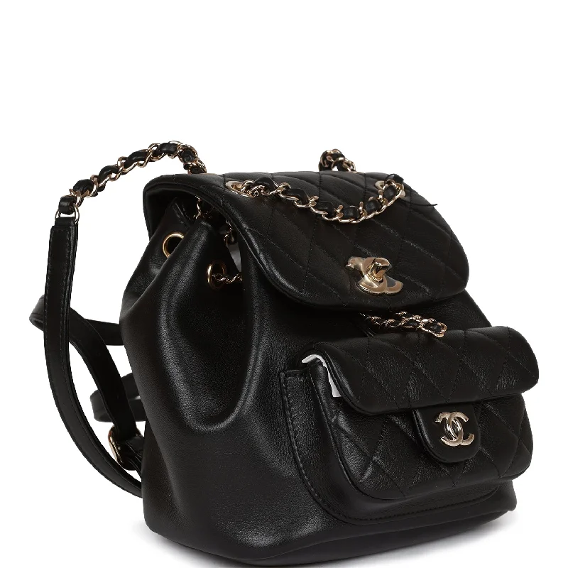 CHANEL bags with exclusive designs -Chanel Small Duma Backpack Black Lambskin Light Gold Hardware