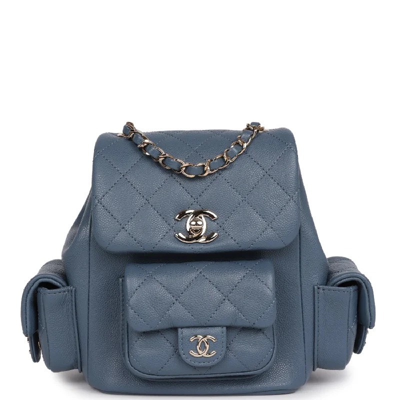 Classic CHANEL bags in modern colors -Chanel Small Duma Backpack Blue Caviar Light Gold Hardware