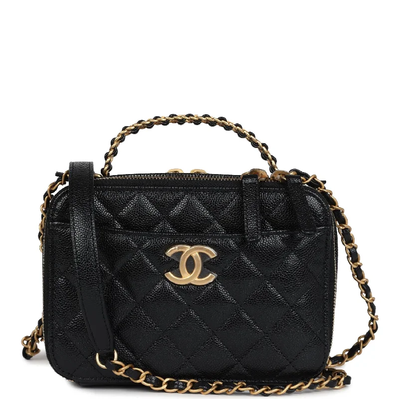 CHANEL bag with lambskin leather -Chanel Small Pick Me Up Top Handle Vanity Case Black Caviar Brushed Gold Hardware