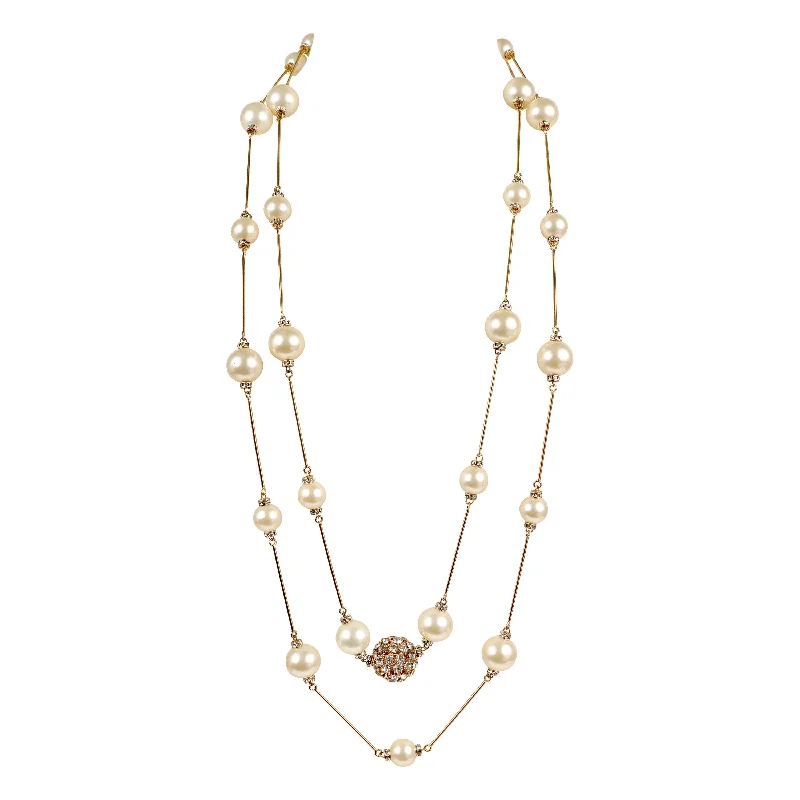 Buy CHANEL charm bracelets -Chanel Pearl & Gold Pin X-Long Necklace w/ Amber Crystal Ball