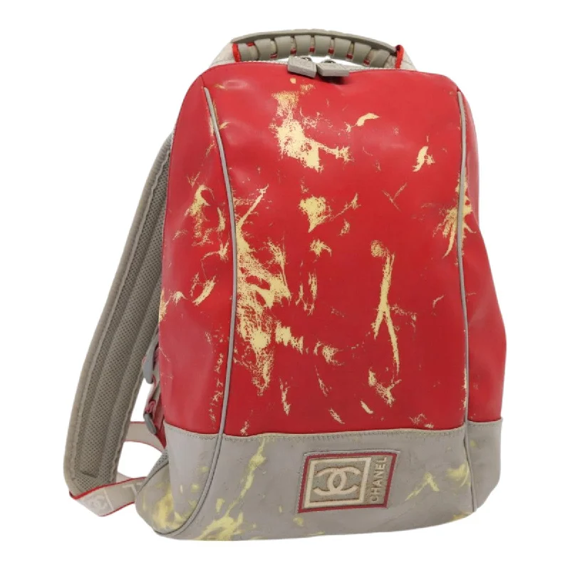 CHANEL bags with double compartment -CHANEL Sports Line Backpack Vinyl Red Gray CC  bs16920