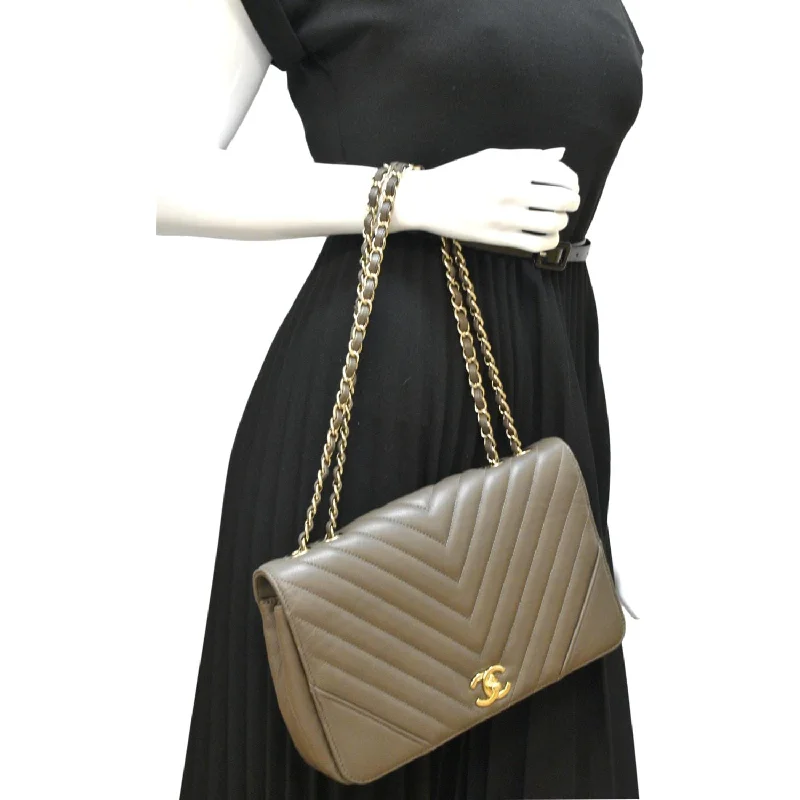 CHANEL bags for sale -CHANEL Statement Medium Flap Quilted Chevron Crossbody Bag Khaki