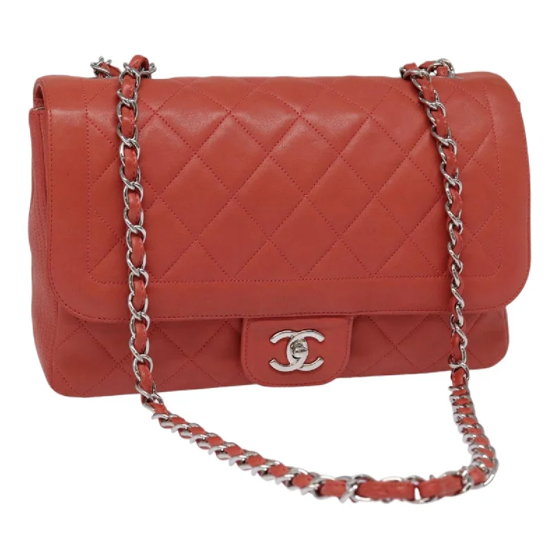 CHANEL bags with premium quilting -CHANEL Turn Lock Matelasse Chain Bag Lamb Skin Red Silver CC  yk14859A