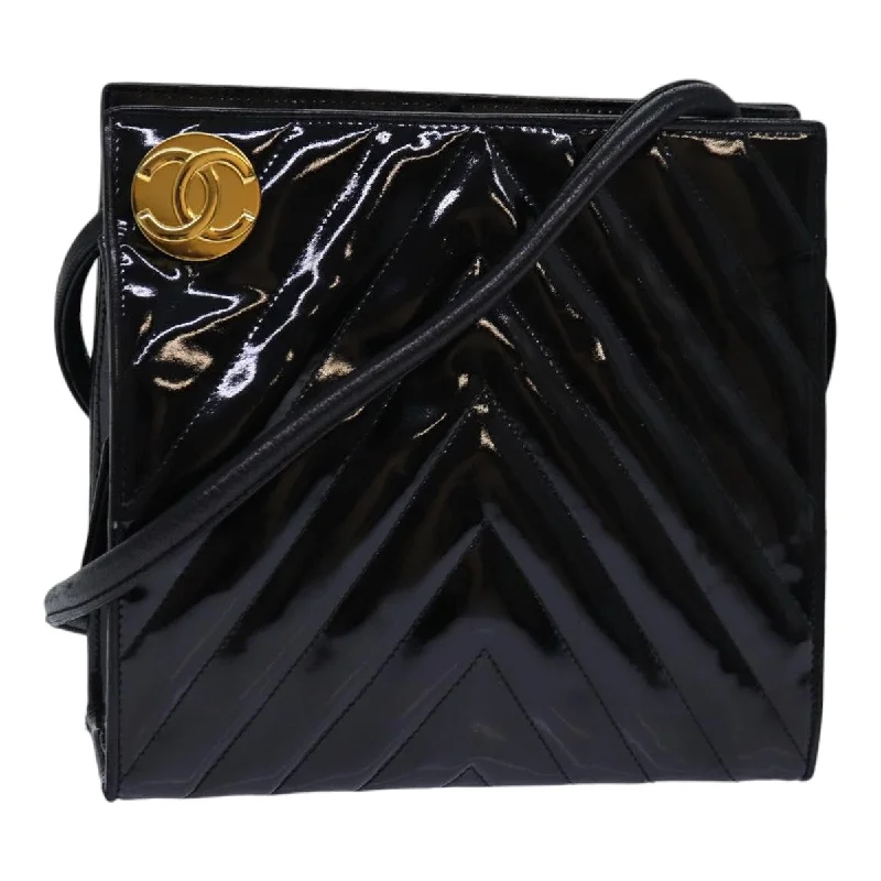 CHANEL evening bags -CHANEL V stitch COCO Mark Shoulder Bag Enamel Black CC  bs16640