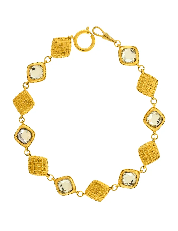 CHANEL rings with artistic designs -Chanel Vintage 1980s Golden Diamond Shaped Quilted Effect Crystal Choker Necklace