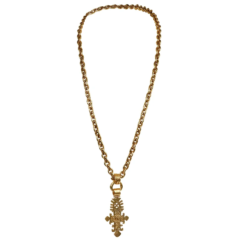 CHANEL necklaces with bold designs -Chanel Vintage 24kt Plated Gold Ornate Large CC Cross Necklace