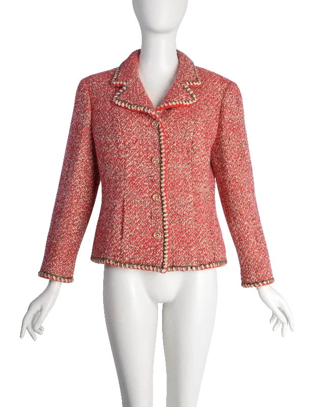 CHANEL tailored suits for women -Chanel Vintage AW 2001 Mixed Red Wool Tweed Boucle Jacket