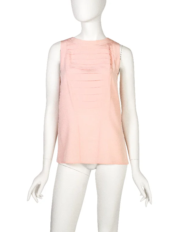 CHANEL casual wear for stylish women -Chanel Vintage Baby Pink Silk Pleated Panel Button Back Tank Top