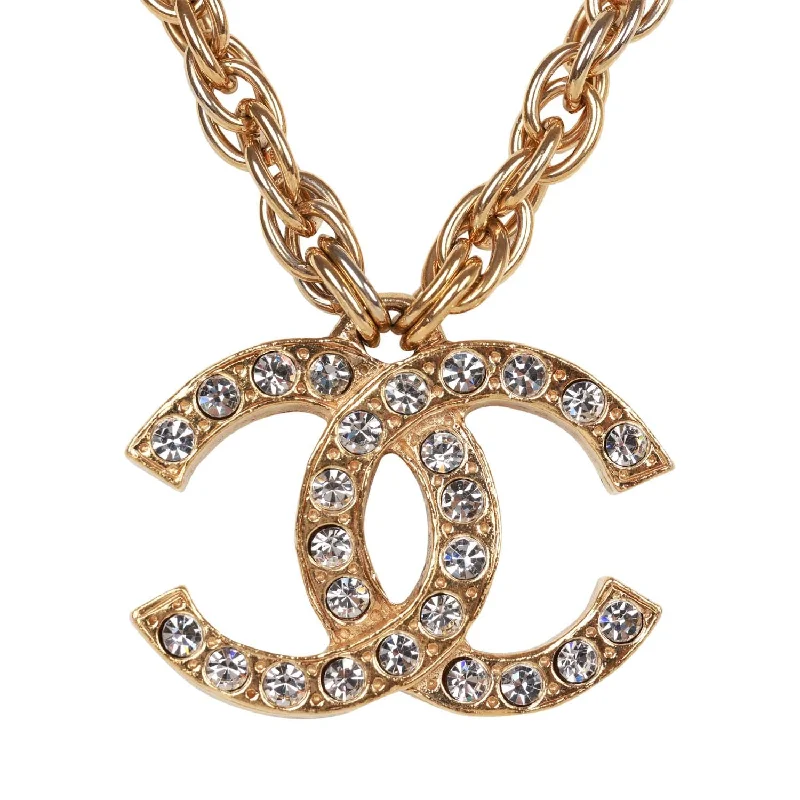 CHANEL rings with statement designs -Chanel Vintage Gold CC Faux Crystal Pendant Necklace