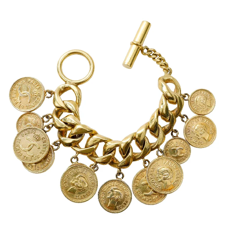 CHANEL medium flap bag -Chanel Vintage Gold Coins Charm Bracelet (1980's)