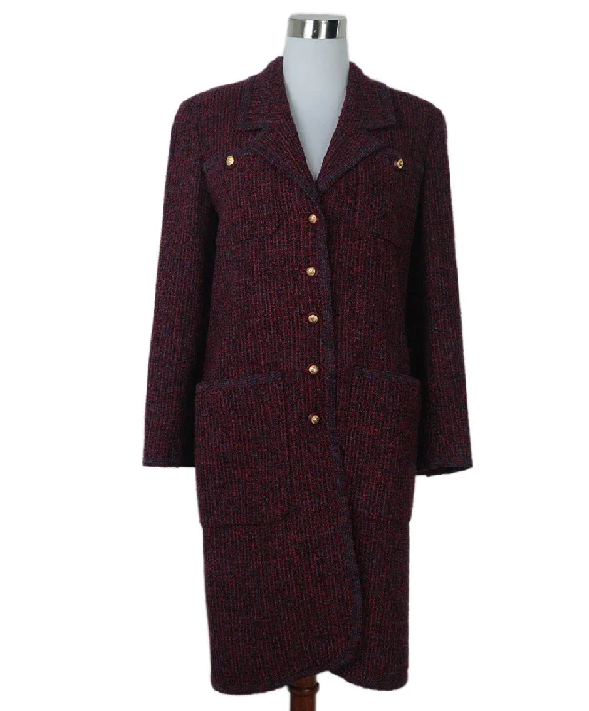 Buy CHANEL outerwear for 2025 -Chanel Vintage Red & Purple Tweed Coat sz 8