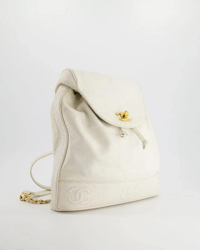 Popular CHANEL bags in different styles -Chanel Vintage White Caviar Backpack Bag with 24k Gold Hardware