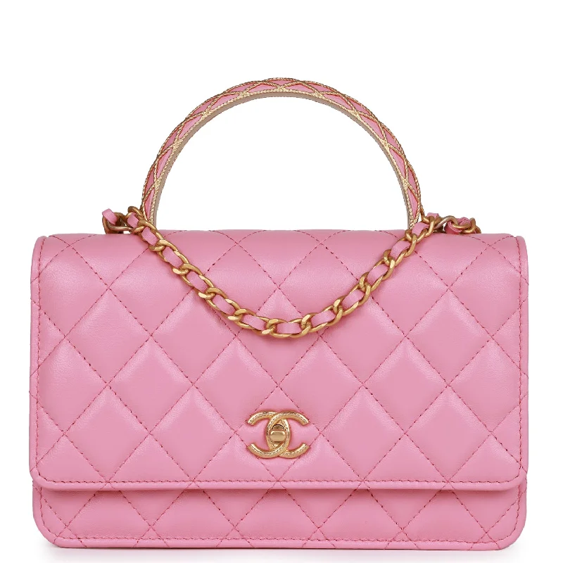 Vintage CHANEL bags for sale -Chanel Wallet on Chain WOC Top Handle Pink Lambskin Gold Hardware