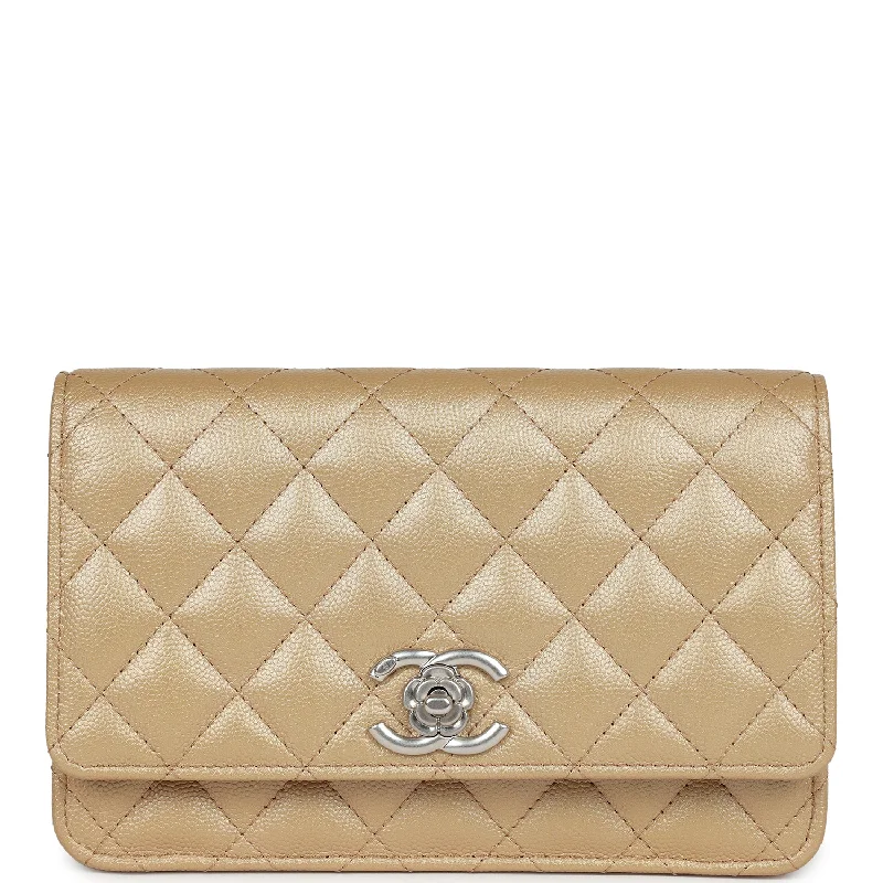 CHANEL Coco Handle bag -Chanel Wallet On Chain WOC Beige Iridescent Caviar Silver Hardware