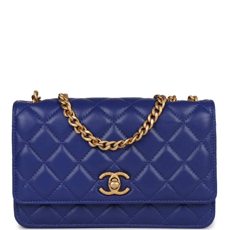 Authentic CHANEL wallets and bags -Chanel Wallet On Chain WOC Blue Lambskin Antique Gold Hardware