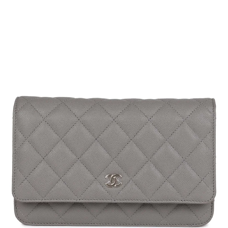 CHANEL bags with classic design -Chanel Wallet on Chain WOC Grey Caviar Light Gold Hardware