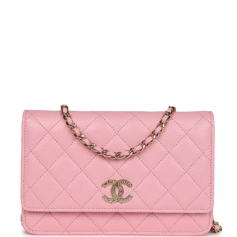 CHANEL handbags with chain strap -Chanel Wallet On Chain WOC Pink Caviar Gold Hardware