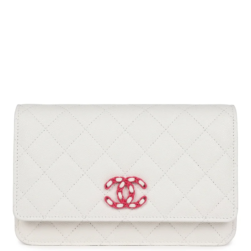 CHANEL 2025 collection bags -Chanel Wallet On Chain WOC White Caviar Pink and Silver Hardware