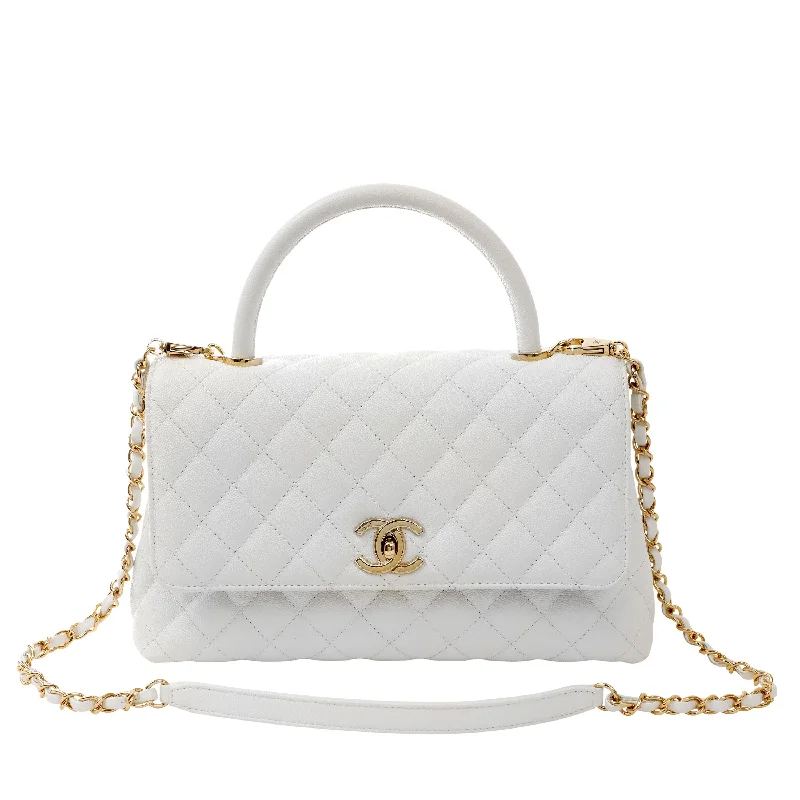 Buy new CHANEL bags 2025 -Chanel White Caviar Large Lady Handle Bag w/ Gold Hardware