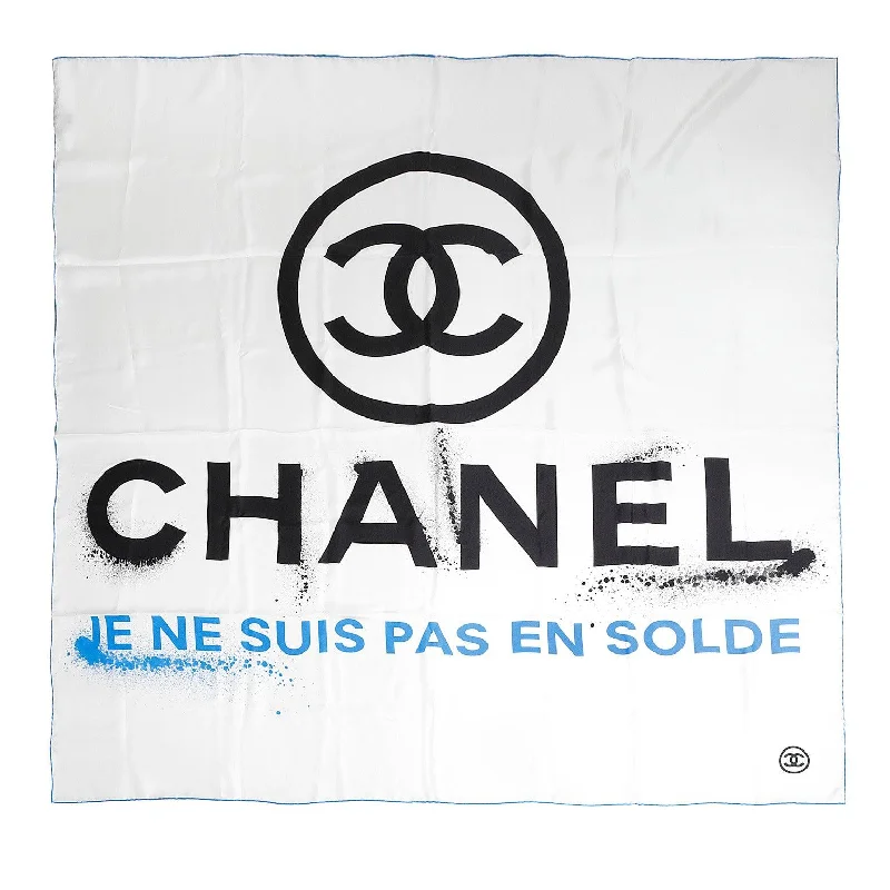 Chanel White/Blue/Black Silk Blend Scarf