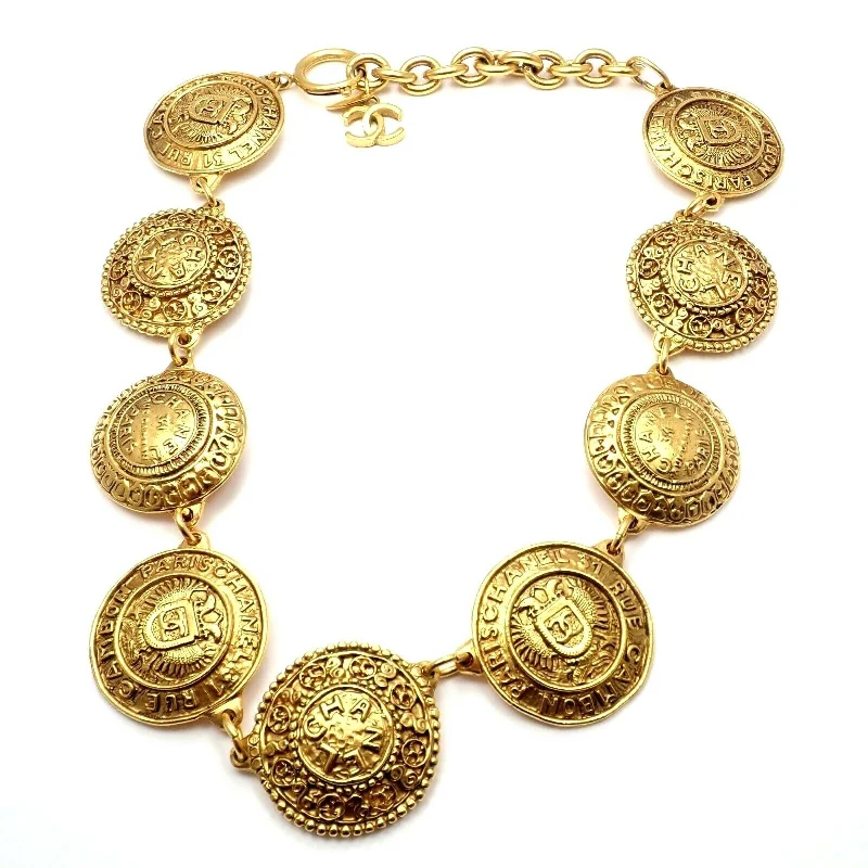 Buy CHANEL chain necklaces -Chic! Authentic Chanel Vintage Gold Tone Logo CC 9 Disc Motif Necklace