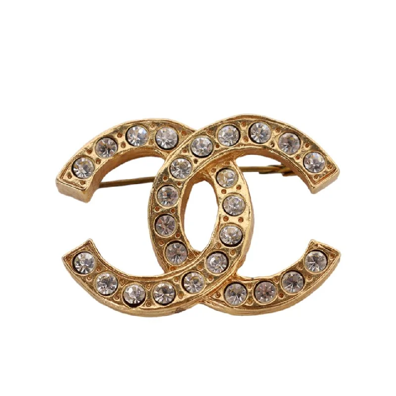 CHANEL jewelry with gold hardware -Gold Metal Rhinestone Pin Brooch (Authentic Pre-owned)