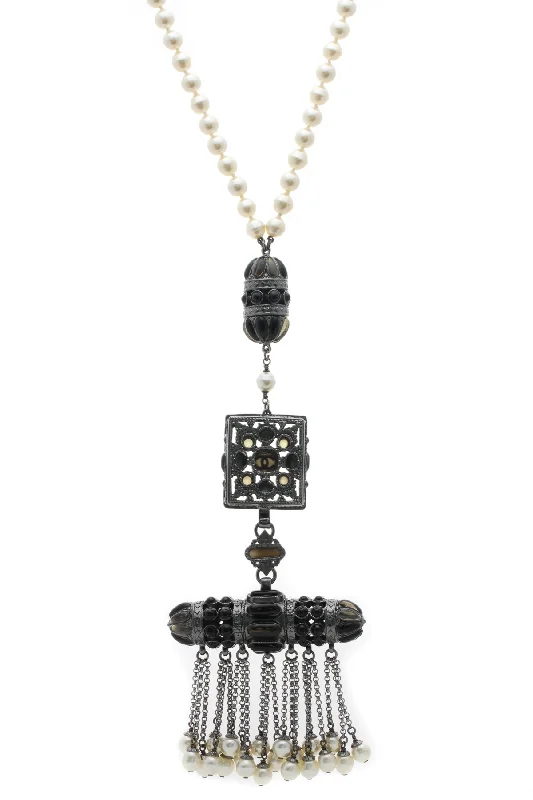 CHANEL jewelry with fashion-forward designs -Dangling Pearls & Beaded Bar Necklace