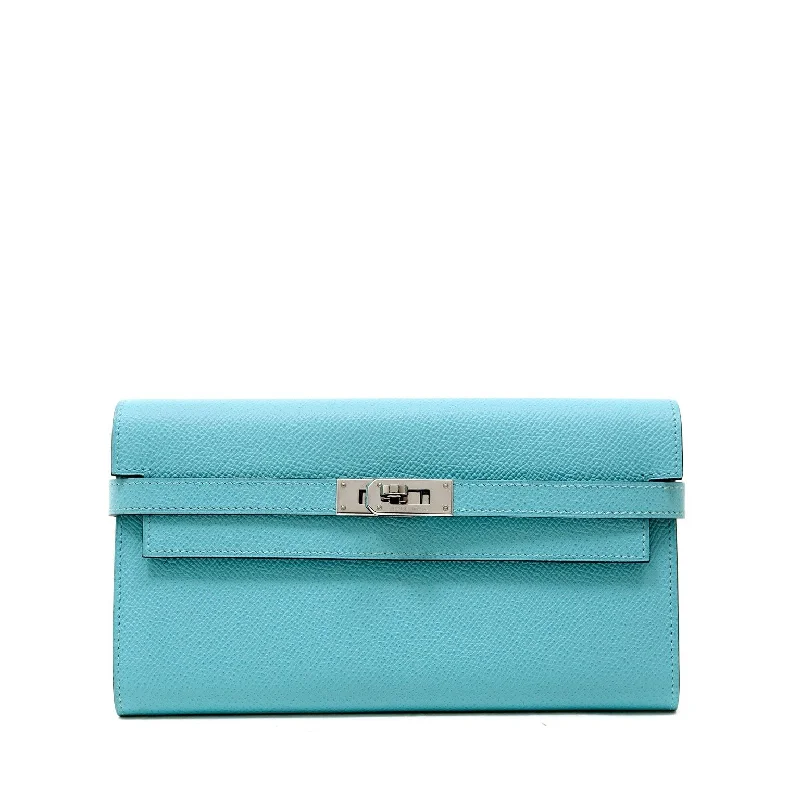 CHANEL bags for fashion-forward women -Hermes Robin's Egg Blue Epsom Kelly Wallet with Palladium Hardware