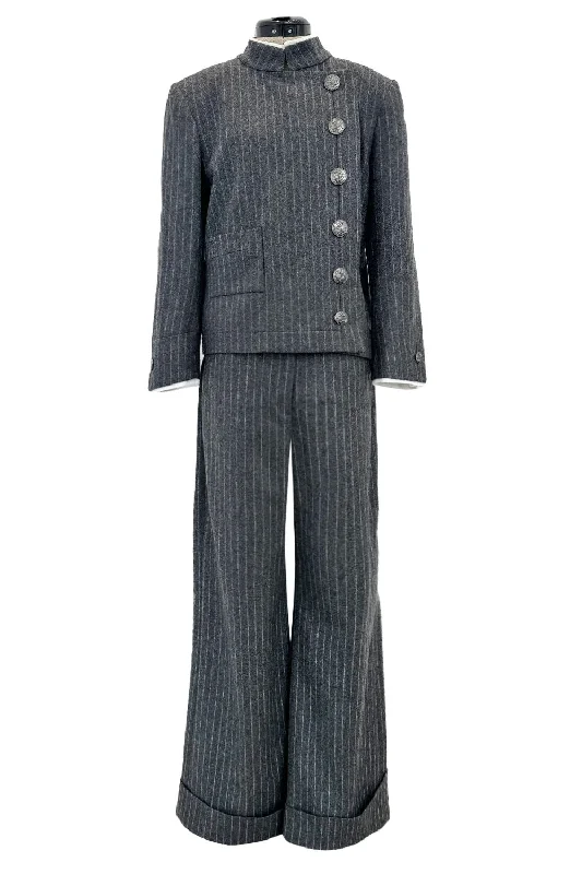 Buy CHANEL t-shirts and blouses -Pre-Fall 2018 Chanel by Karl Lagerfeld Grey Runway Look 13 Grey Pin Striped Pant & Jacket Pant Suit