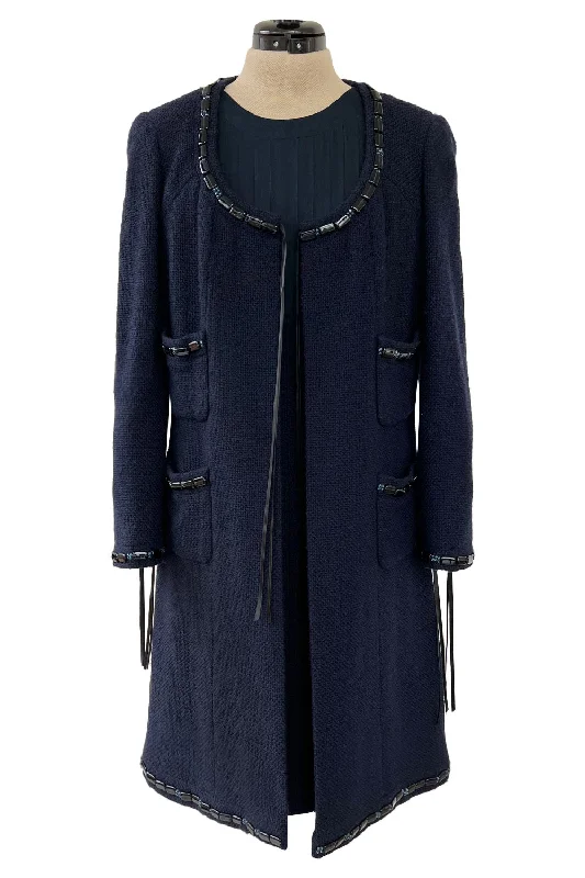 CHANEL wool coats for winter -Spectacular Spring 2003 Chanel by Karl Lagerfeld Haute Couture Blue Beaded Runway Dress Coat Suit