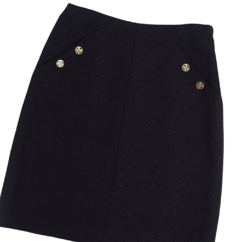 CHANEL collection of skirts and dresses -Vint Chanel Shirt 01A Logo Button Wool Tweed Bottoms  French Made 40 (M Equivalent) Black  BODEST