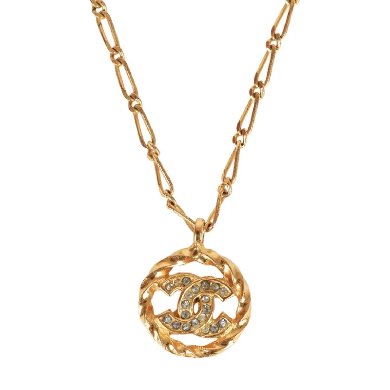 CHANEL jewelry for sale -Chanel Vintage Gold Plated Crystal CC Charm Necklace