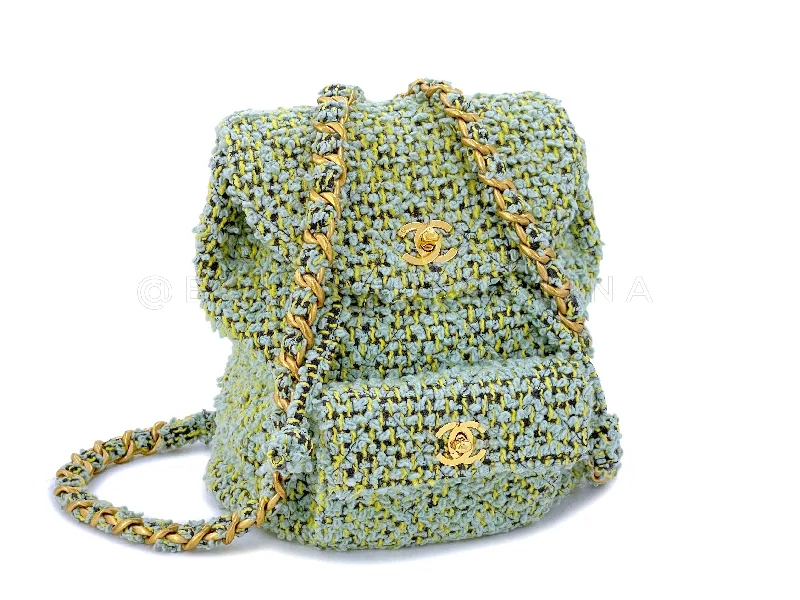 CHANEL bags for everyday elegance -Chanel 1994 Vintage Green Tweed Duma Backpack Bag