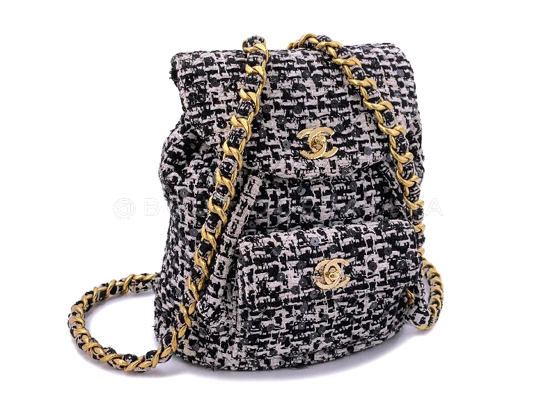 Classic CHANEL bags in modern colors -Chanel 1994 Vintage Black White Tweed Duma Backpack Bag 24k GHW