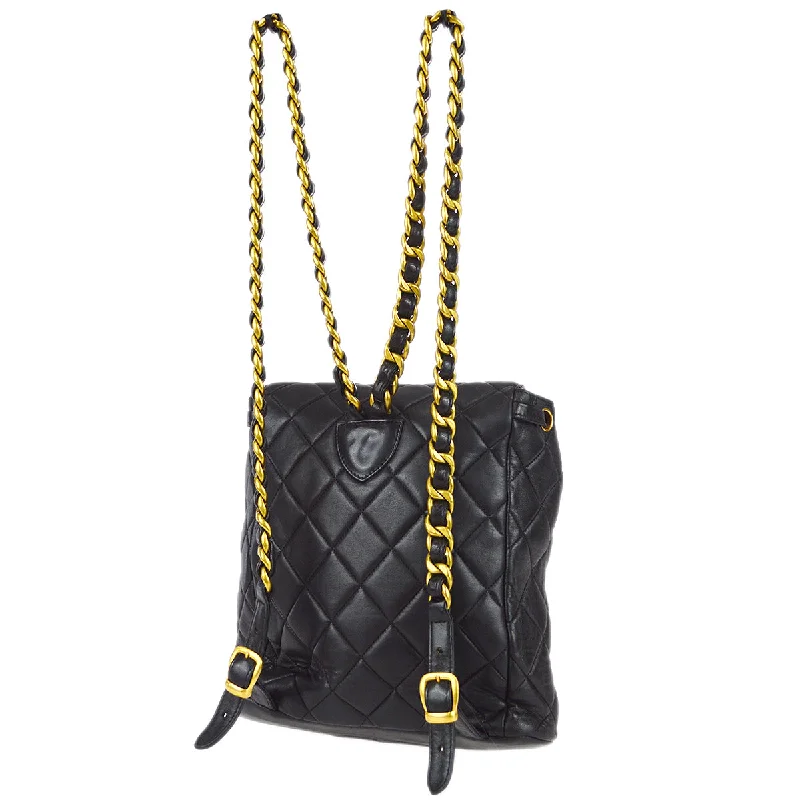 CHANEL luxury bags with elegant design -Chanel 1990s Duma Chain Backpack Bag Black Lambskin