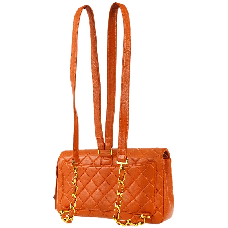 Popular CHANEL handbags in black -Chanel 1996-1997 Classic Flap Chain Backpack Orange Lambskin