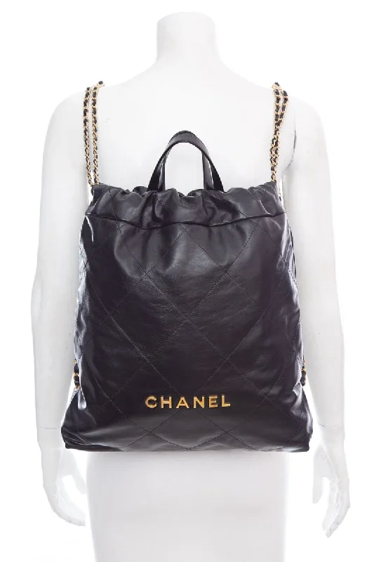 Designer CHANEL bags with fashion-forward look -Chanel 22 2023 Black Calfskin Leather Backpack