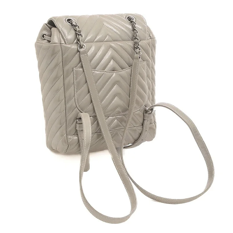 CHANEL bags for classy women -CHANEL Chevron V Stitch Rucksack Backpack Leather Silver A91121