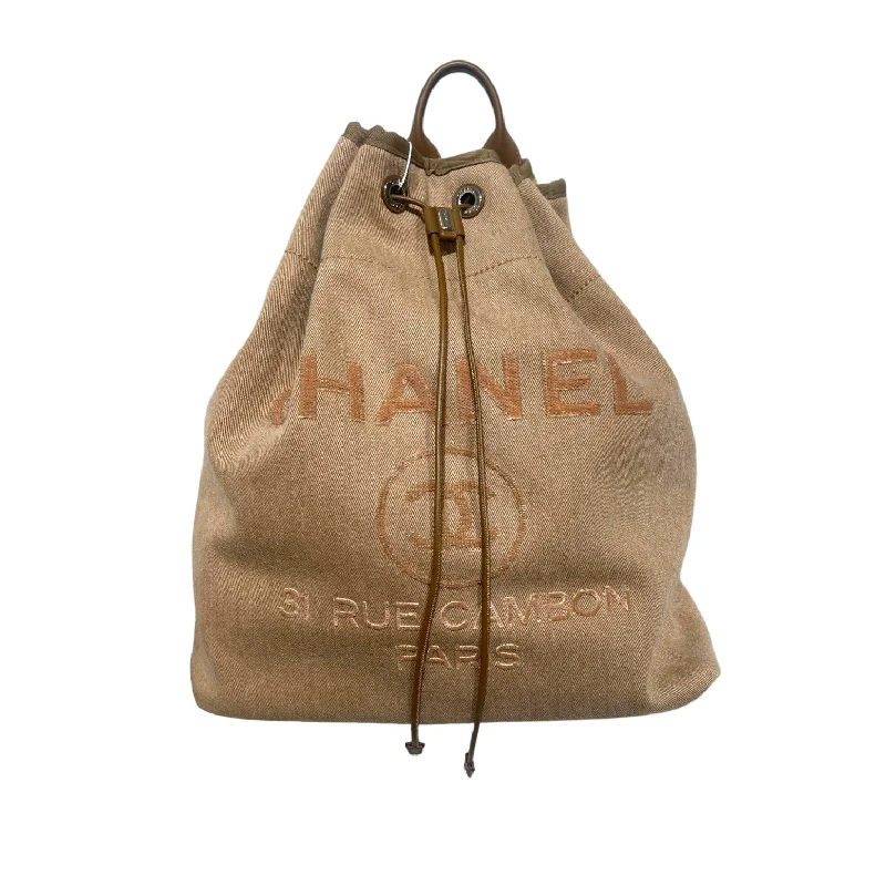 Buy CHANEL bags with sleek hardware -Deauville Backpack Canvas Brown SHW