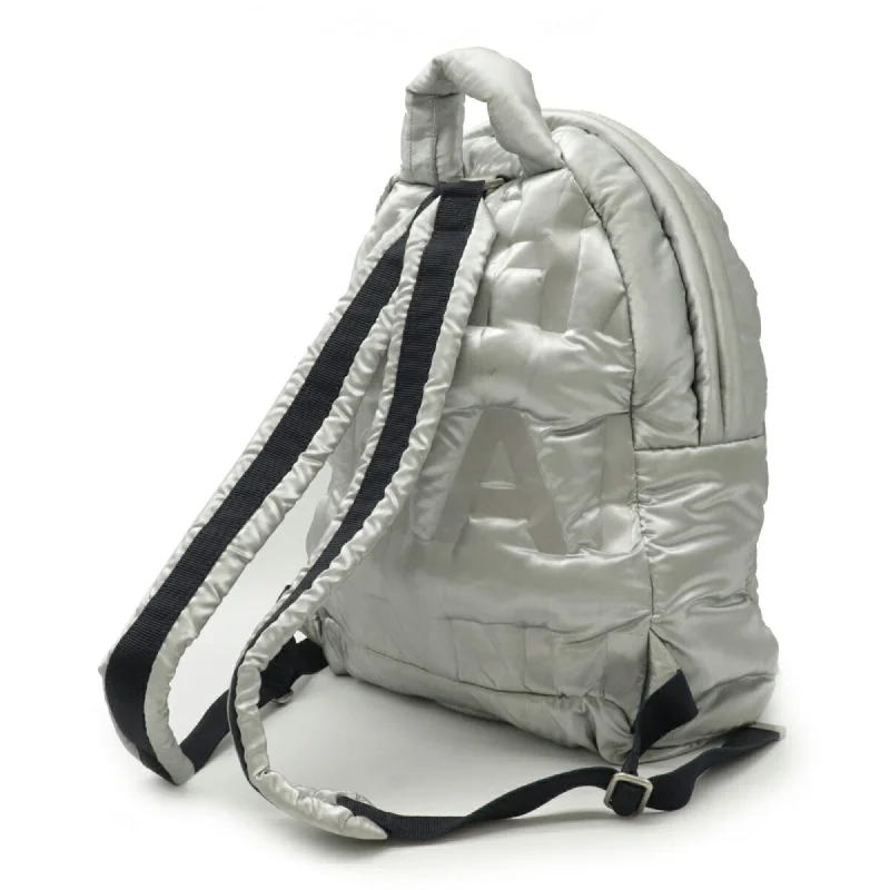 Fashion-forward CHANEL handbags -Chanel Dudone Backpack Rucksack Daypack Embossed Nylon Silver Black A91933