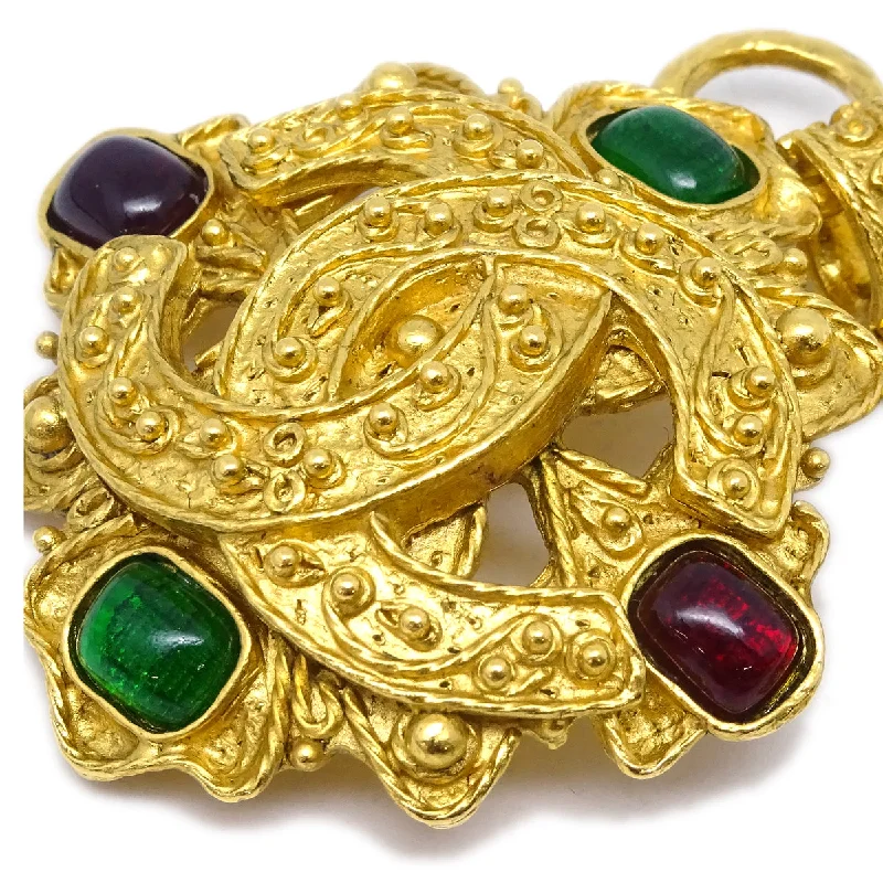 CHANEL watches with elegant bands -Chanel Gripoix Brooch Pin Gold Green 94A